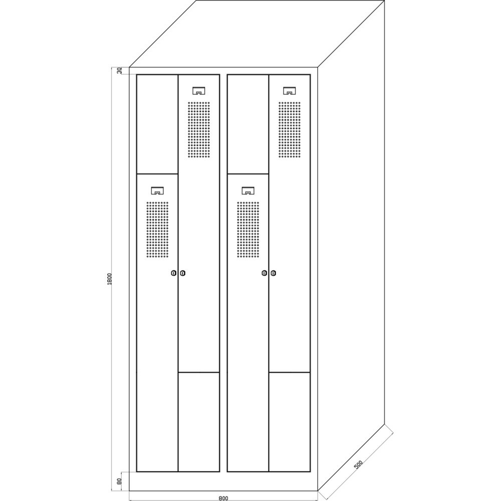 Produktabbildung Nr. 2: CEHA Z-Spind HDZ-1, Zylinderschloss, 4 Abteile, lichtgrau