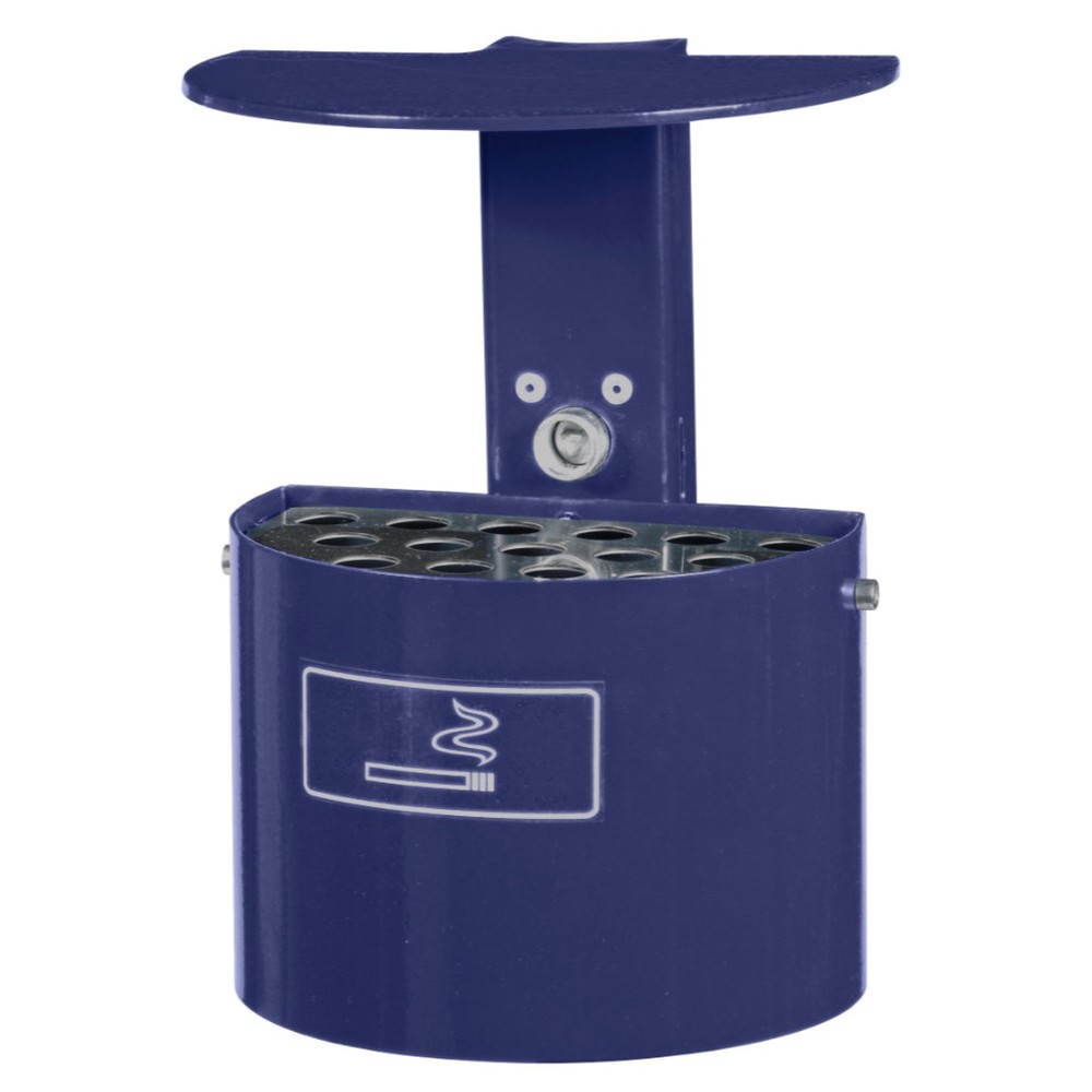 Illustration du produit: RENNER Cendrier rond pour fixation murale ou à un poteau, avec toit, sans poteau, 2 litres, bleu cobalt
