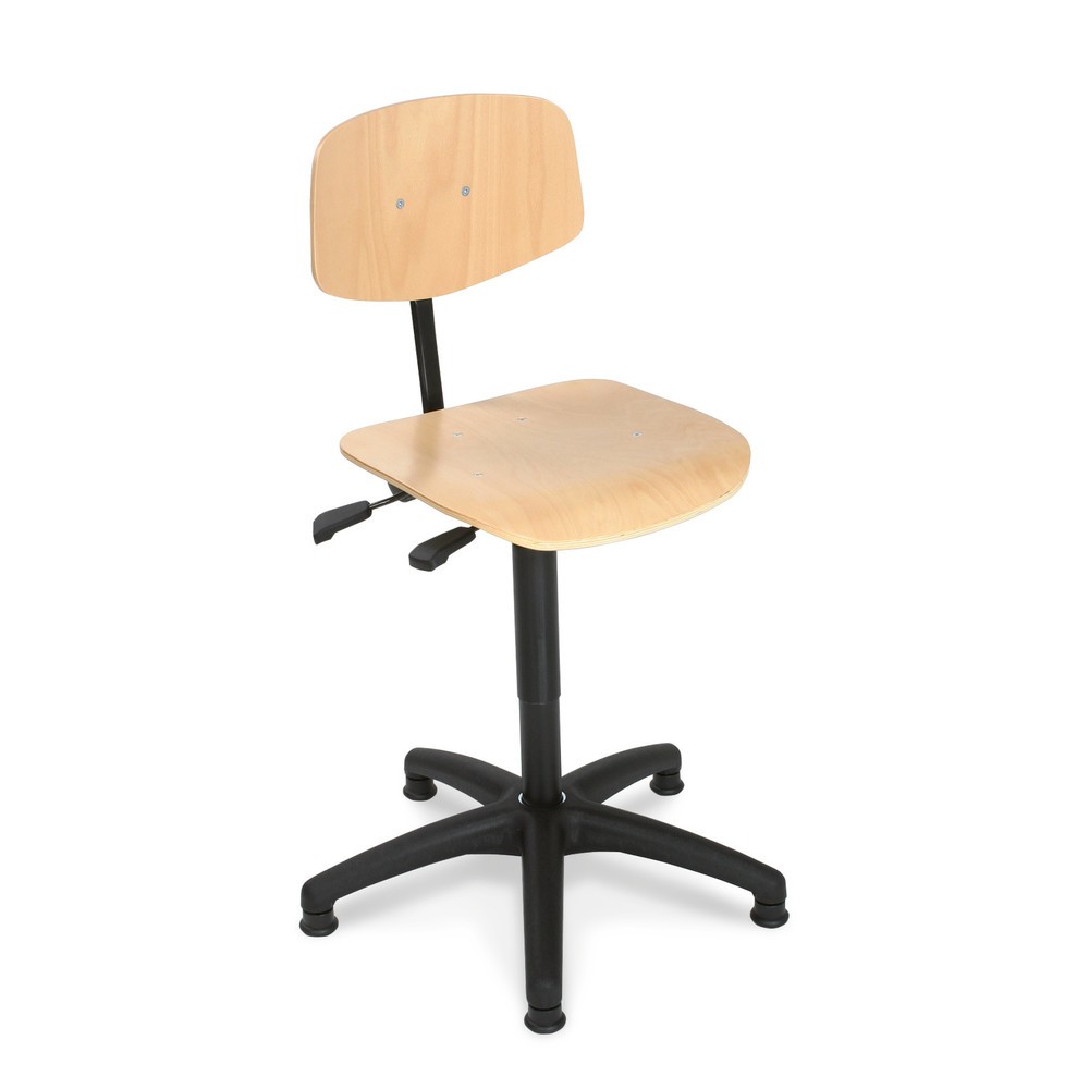 Illustration du produit: Chaise de travail pivotante Easy en hêtre, hauteur d’assise 430-630 mm, base plastique, patins