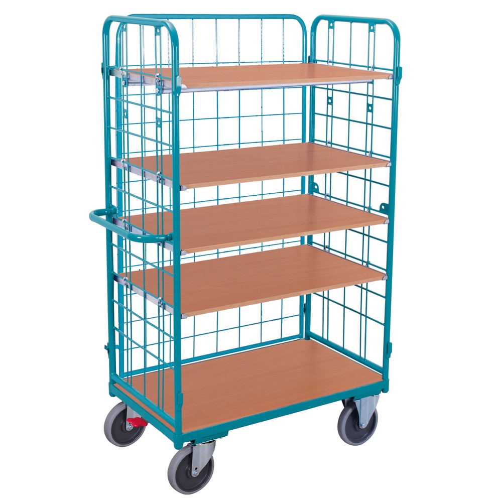 Produktabbildung Nr. 1: Chariot à étages Ameise® avec treillis métallique, fermé sur 3 côtés, 5 tablettes de 1 200 x 800 mm