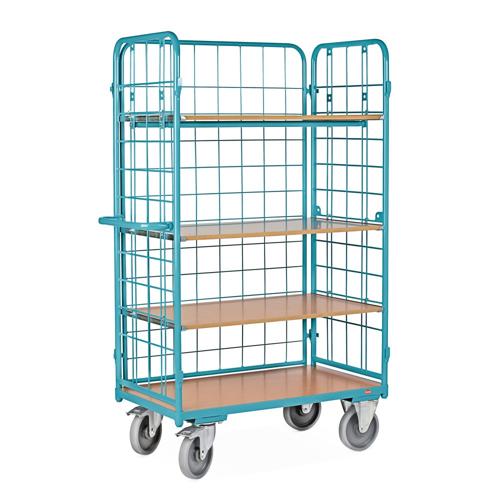 Produktabbildung Nr. 3: Chariot à étages Ameise® avec treillis métallique, fermé sur 3 côtés, 4 tablettes de 1 000 x 600 mm