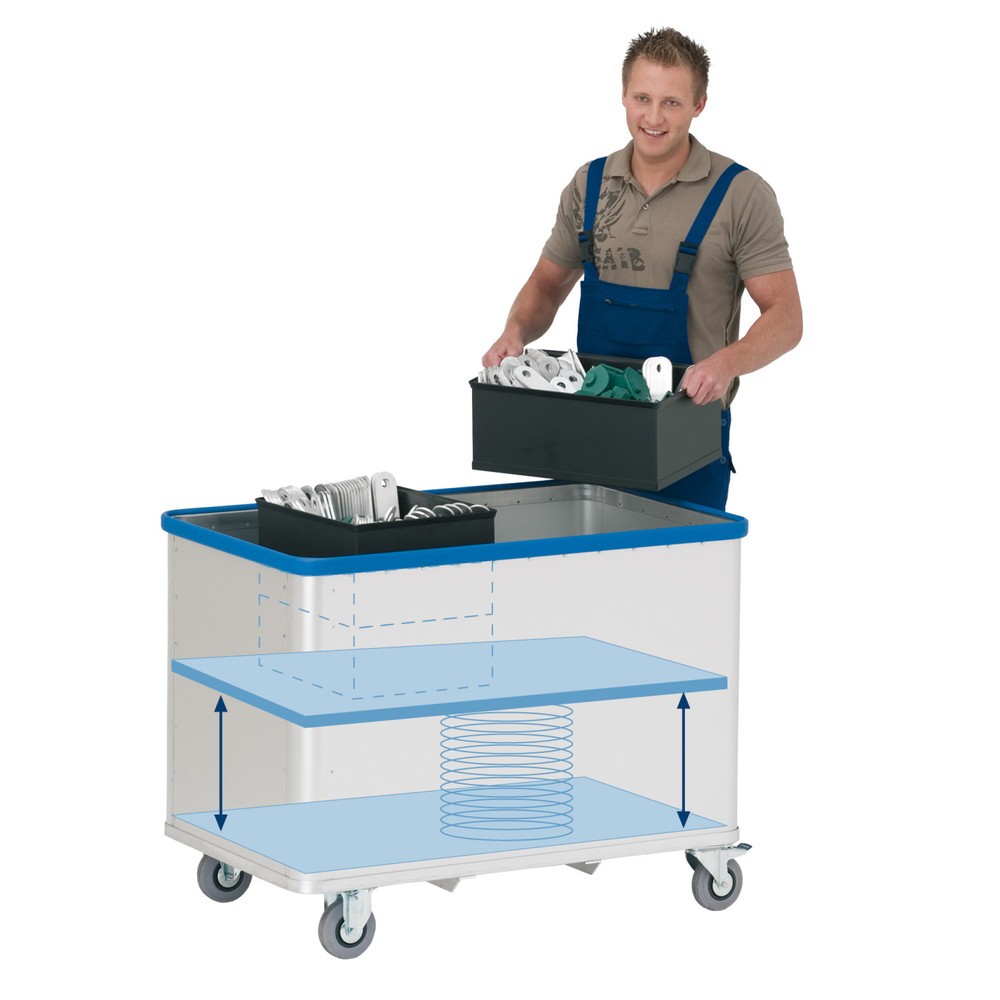 Illustration du produit: Chariot à plateau sur ressort en aluminium, volume 615 litres