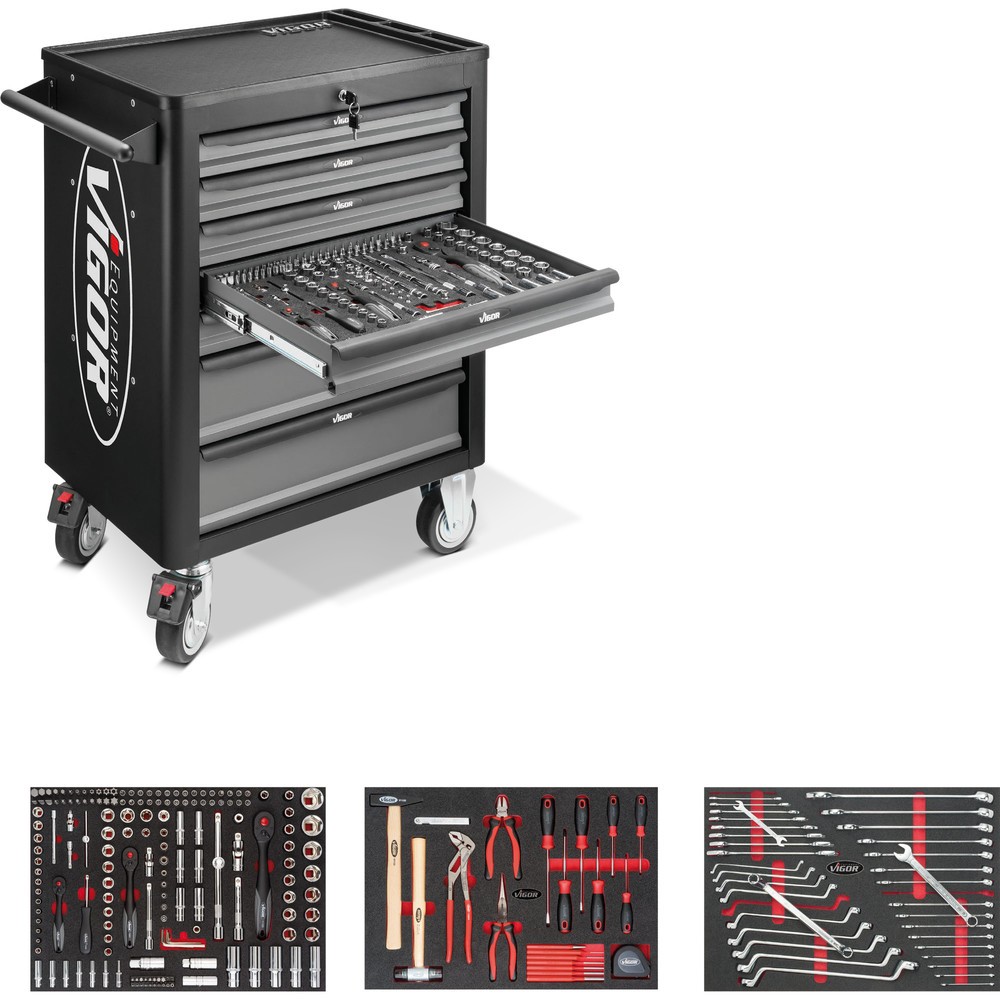Illustration du produit: Chariot à outils VIGOR® 1000, 7 tiroirs, assortiment d'outils avec 248 pièces inclus