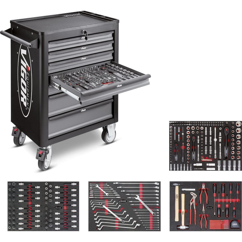 Illustration du produit: Chariot à outils VIGOR® 1000, 7 tiroirs, assortiment d'outils avec 318 pièces inclus