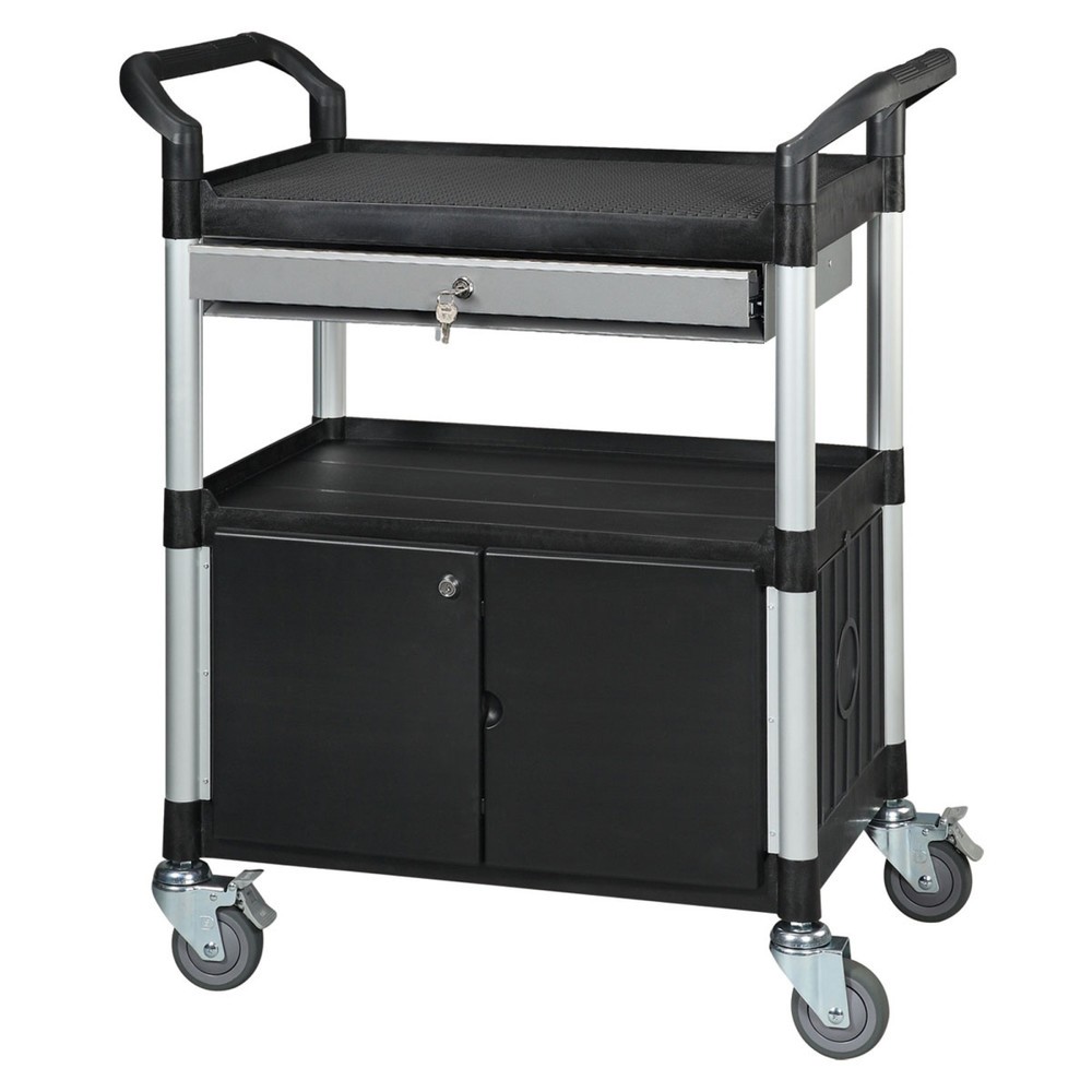 Illustration du produit: Chariot à plateaux Matador 818D-1 noir - 3 plateaux - partie armoire + tiroir avec serrure