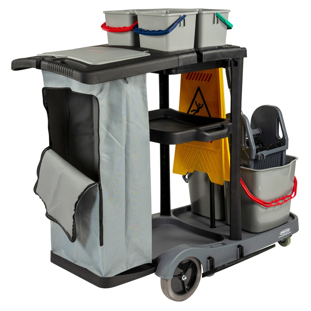 Produktabbildung Nr. 6: Chariot de ménage kit 3, 2 seaux de 17 litres + 4 de 4 litres, balai à franges avec serpillère Premium 400 mm, support d’avertissement