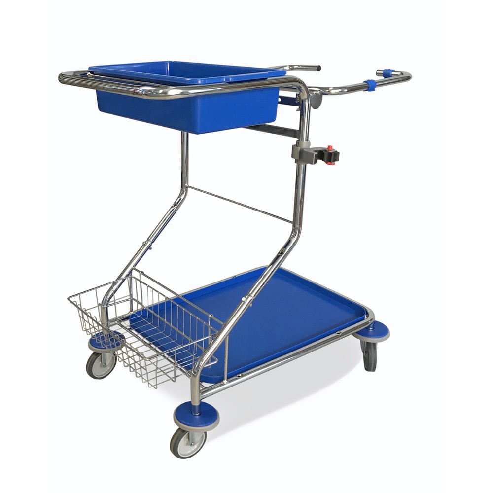 Illustration du produit: Chariot de ménage Chrome II, 1 panier à ustensiles, support pour manche, cadre support pour sac poubelle de 120 litres, bac de récupération