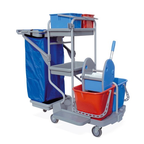 N° de l'image du produit 1 : Chariot-système Harema®, seaux 2 x 9 litres + 2 x 15 litres, avec support en plastique