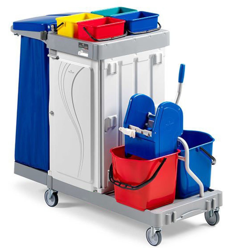 Illustration du produit: Chariot de nettoyage Poly III, 2x 15 litres avec presse à serpillière + 4x 4 litres, compartiments au centre verrouillables
