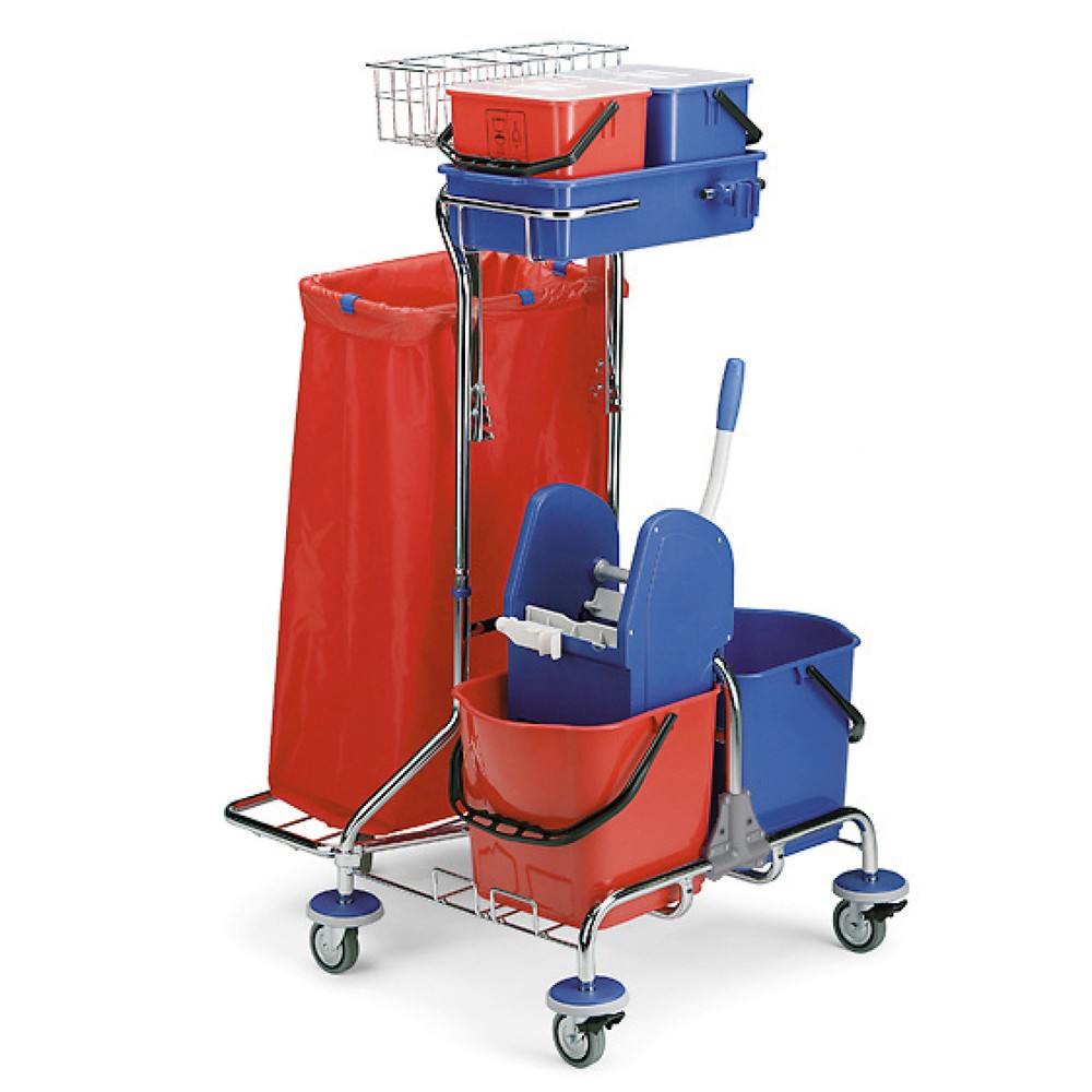 Illustration du produit: Chariot de nettoyage Universel IV, chromé, 2 x 15 litres avec presse à serpillière + 2 x 6 litres