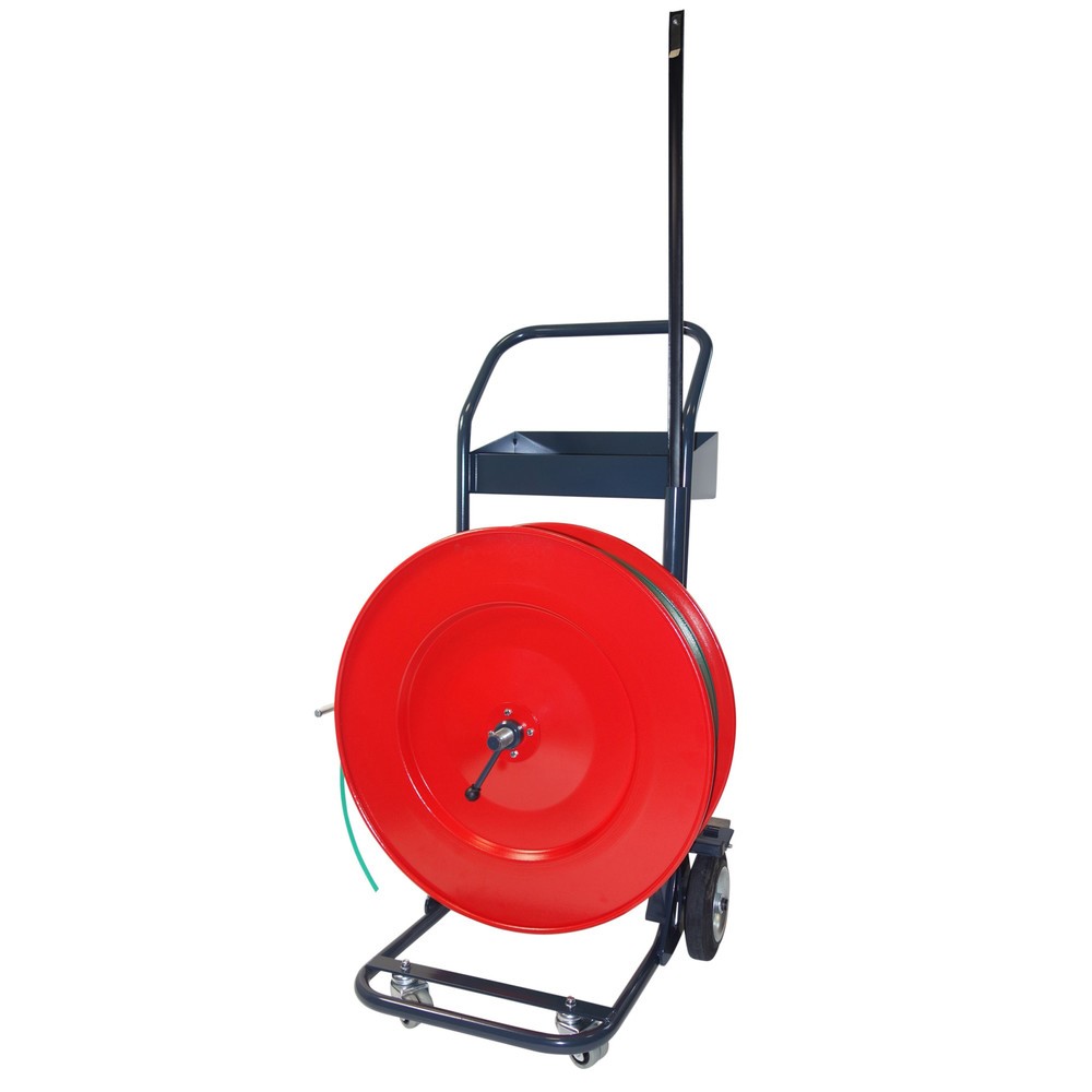 Illustration du produit: Chariot dévidoir Premium, système à 4 roues pour galettes de feuillard en PP/PET et en acier, noir-rouge