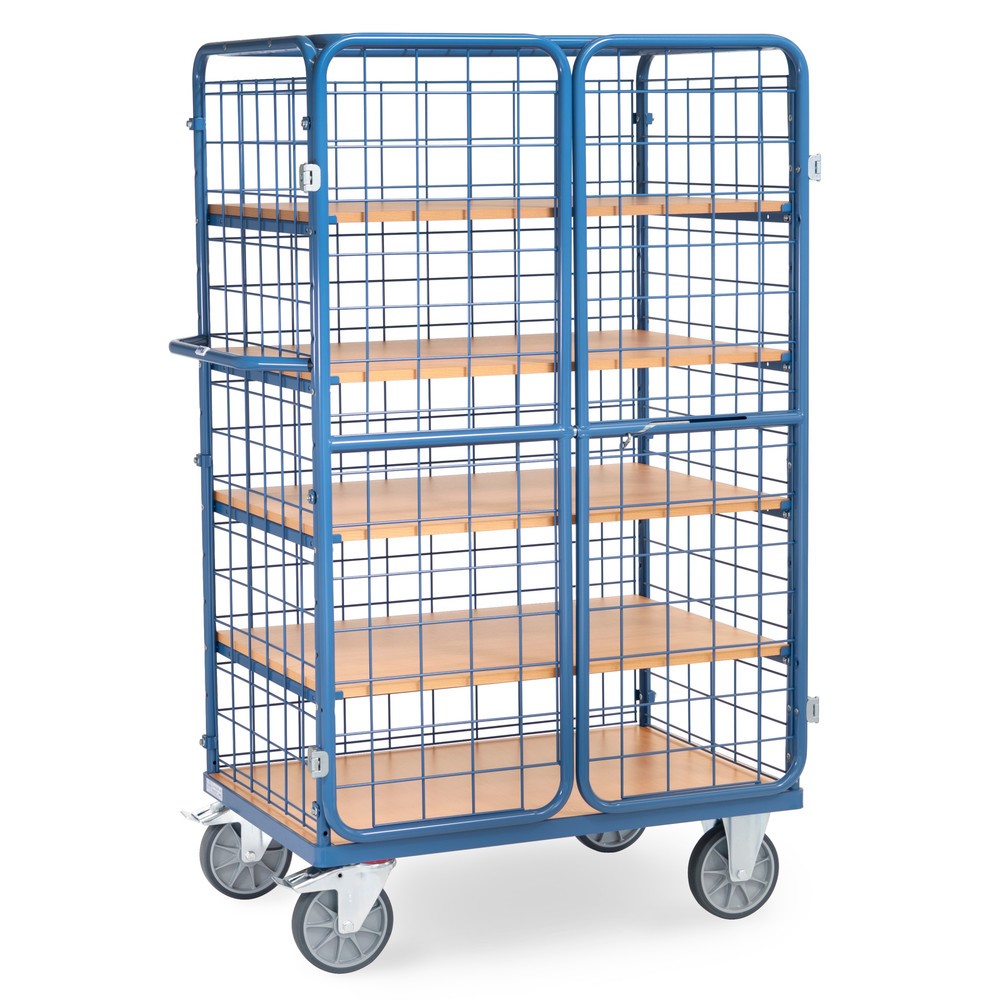Produktabbildung Nr. 3: Chariot fermé tôlé fetra®, capacité de charge de 600 kg, ridelles grillagées, porte à double battant, 5 étagères de 1 000 x 700 mm