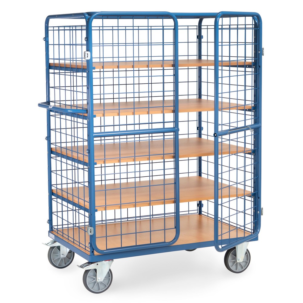 Produktabbildung Nr. 1: Chariot fermé tôlé fetra®, capacité de charge de 600 kg, ridelles grillagées, porte à double battant, 5 étagères de 1 200 x 800 mm