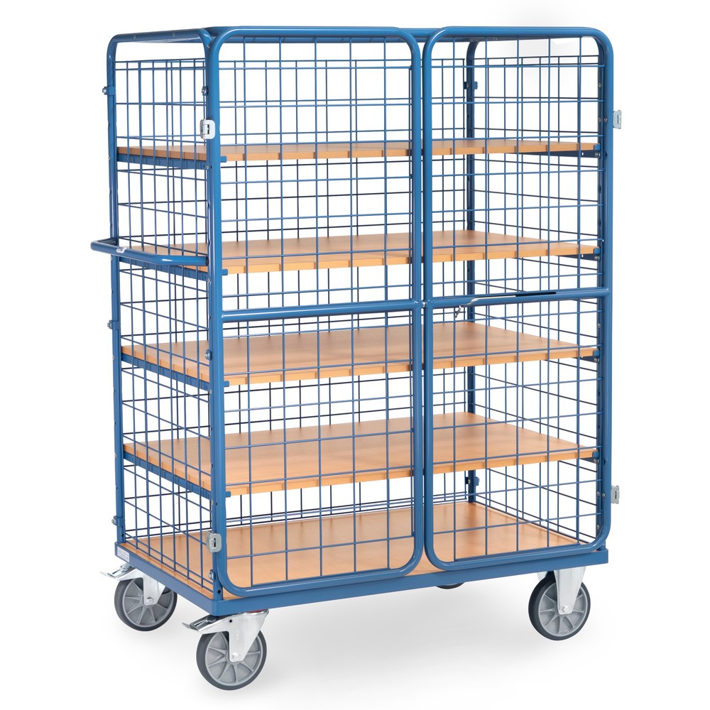 Produktabbildung Nr. 3: Chariot fermé tôlé fetra®, capacité de charge de 600 kg, ridelles grillagées, porte à double battant, 5 étagères de 1 200 x 800 mm