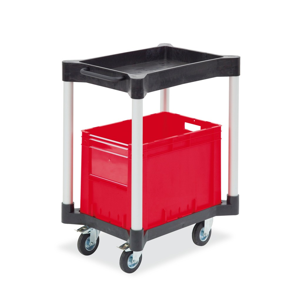 Illustration du produit: Chariot polyvalent avec rangement et bac, en polyéthylène, 1 bac + 1 rangement, hauteur 953 mm