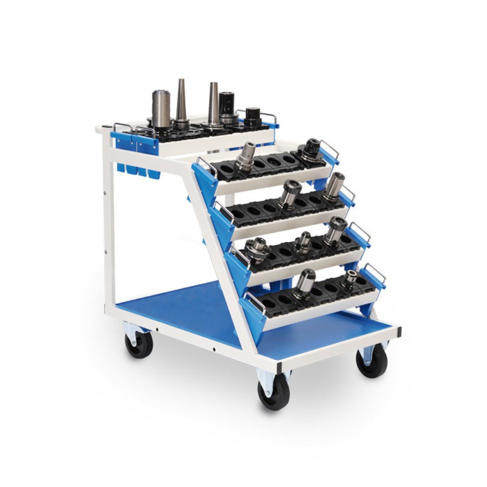 Illustration du produit: Chariot pour outils Bedrunka+Hirth pour outils CNC, avec 6 porte-outils, gris clair, bleu clair, H x l x P 860 x 630 x 900 mm