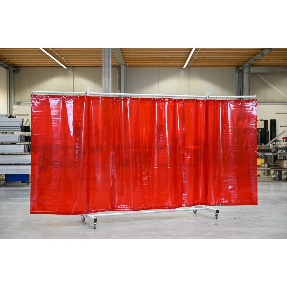 Produktabbildung Nr. 3: Écran de soudage mobile avec pans orientables, selon ISO EN 25980 (EN 1598), en 3 parties, bâche de 0,4 mm, rouge / transparent