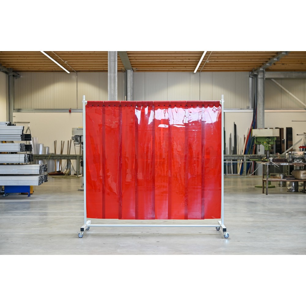 Produktabbildung Nr. 1: Écran de soudage mobile avec pans orientables, selon ISO EN 25980 (EN 1598), en 1 partie, lamelles de 2 mm, rouge / transparent