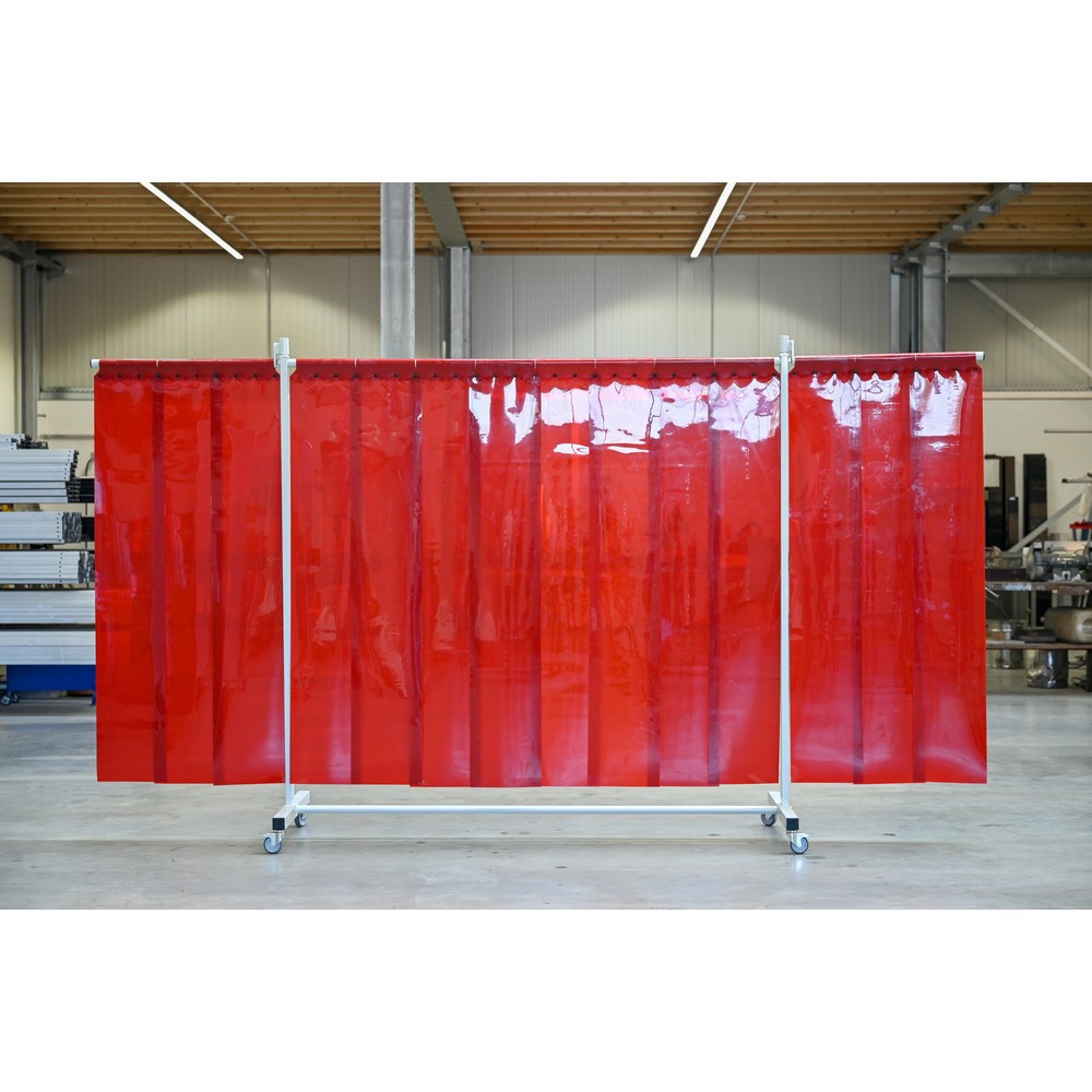 Produktabbildung Nr. 1: Écran de soudage mobile avec pans orientables, selon ISO EN 25980 (EN 1598), en 3 parties, lamelles de 2 mm, rouge / transparent