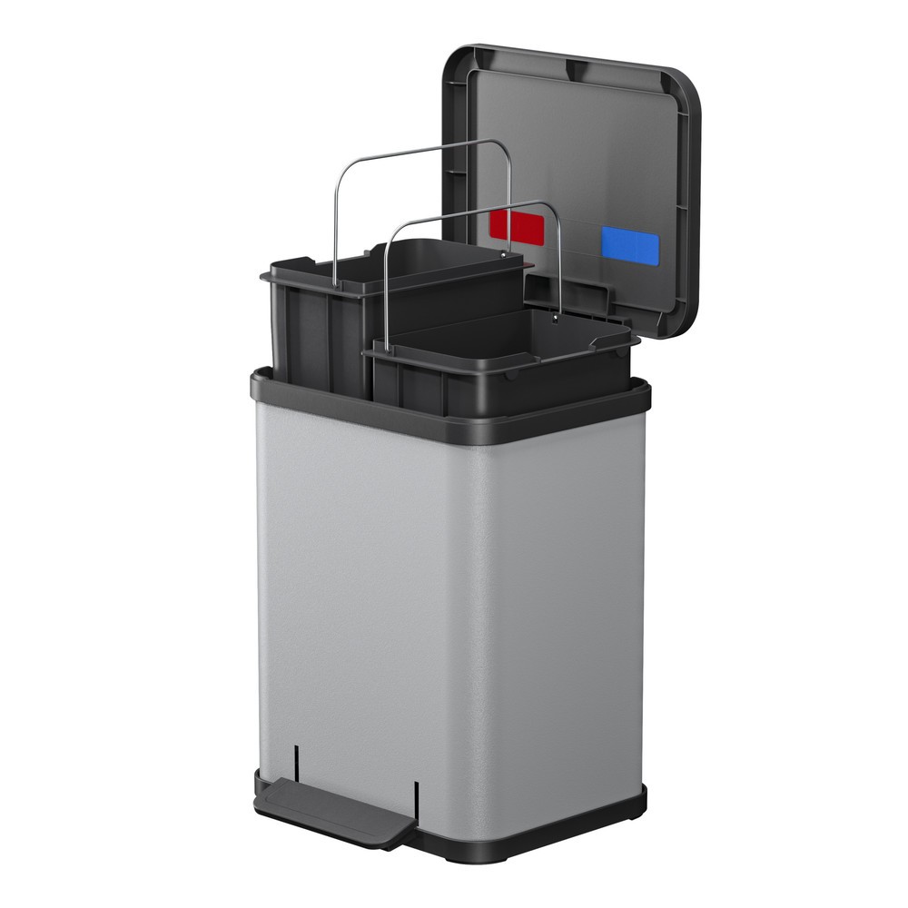 Produktabbildung Nr. 3: Collecteur de déchets à pédale Hailo Öko duo Plus M, 2 x 9 litres, mécanisme de fermeture amorti, gris clair, mat