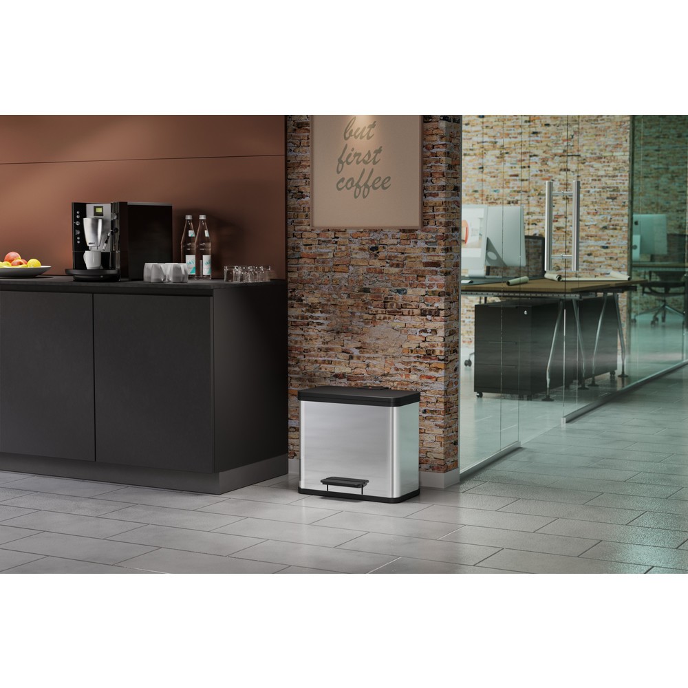 N° de l'image du produit 5 : Collecteur de déchets à pédale Hailo Öko trio Plus L, 3 x 9 litres, mécanisme de fermeture amorti, acier inoxydable, mat