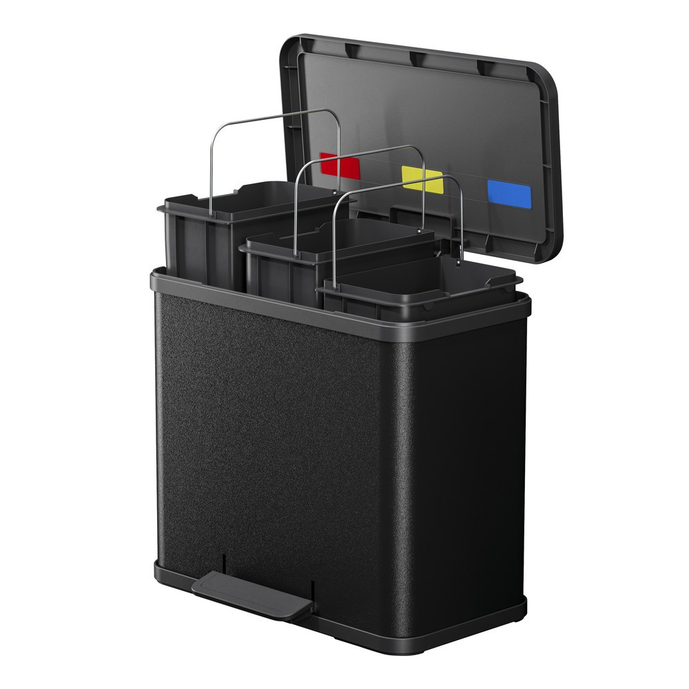 Produktabbildung Nr. 3: Collecteur de déchets à pédale Hailo Öko trio Plus L, 3 x 9 litres, mécanisme de fermeture amorti, noir foncé, mat