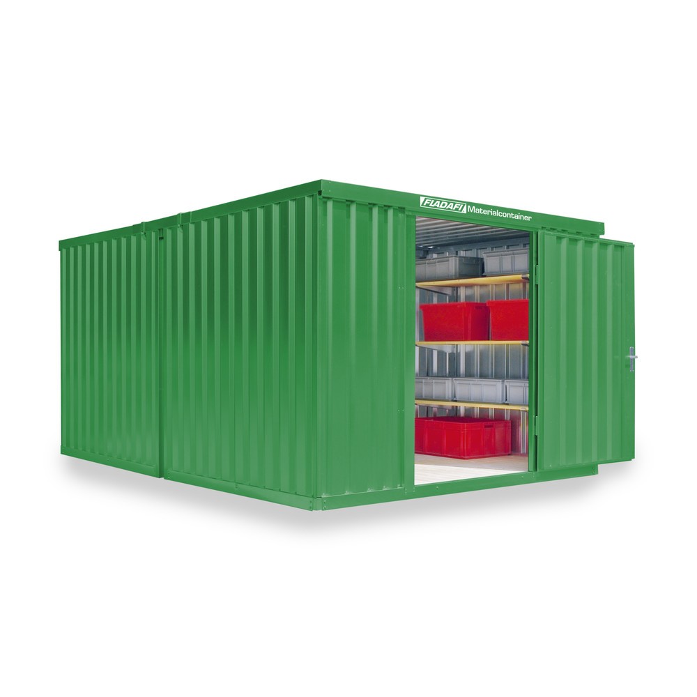 N° de l'image du produit 1 : Combinaison de conteneurs à matériaux, 2 modules, HxlxP 2 150 x 3 050 x 4 340 mm, démonté, plancher en bois, peint, vert herbe