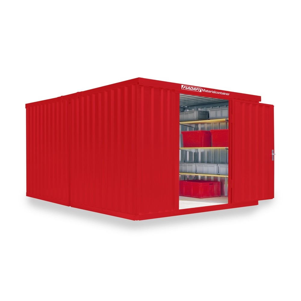 N° de l'image du produit 1 : Combinaison de conteneurs à matériaux, 2 modules, HxlxP 2 150 x 3 050 x 4 340 mm, démonté, plancher en bois, peint rouge feu