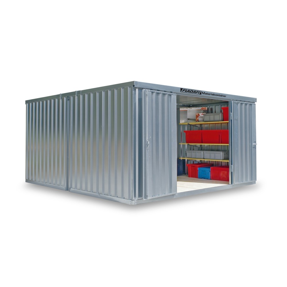 N° de l'image du produit 1 : Combinaison de conteneurs de matériel FLADAFI® 12 m², démontés, sans fond, dimensions extérieures 3 050x4 340x2 115 mm, porte à doubles battants (division asymétrique), au centre du module