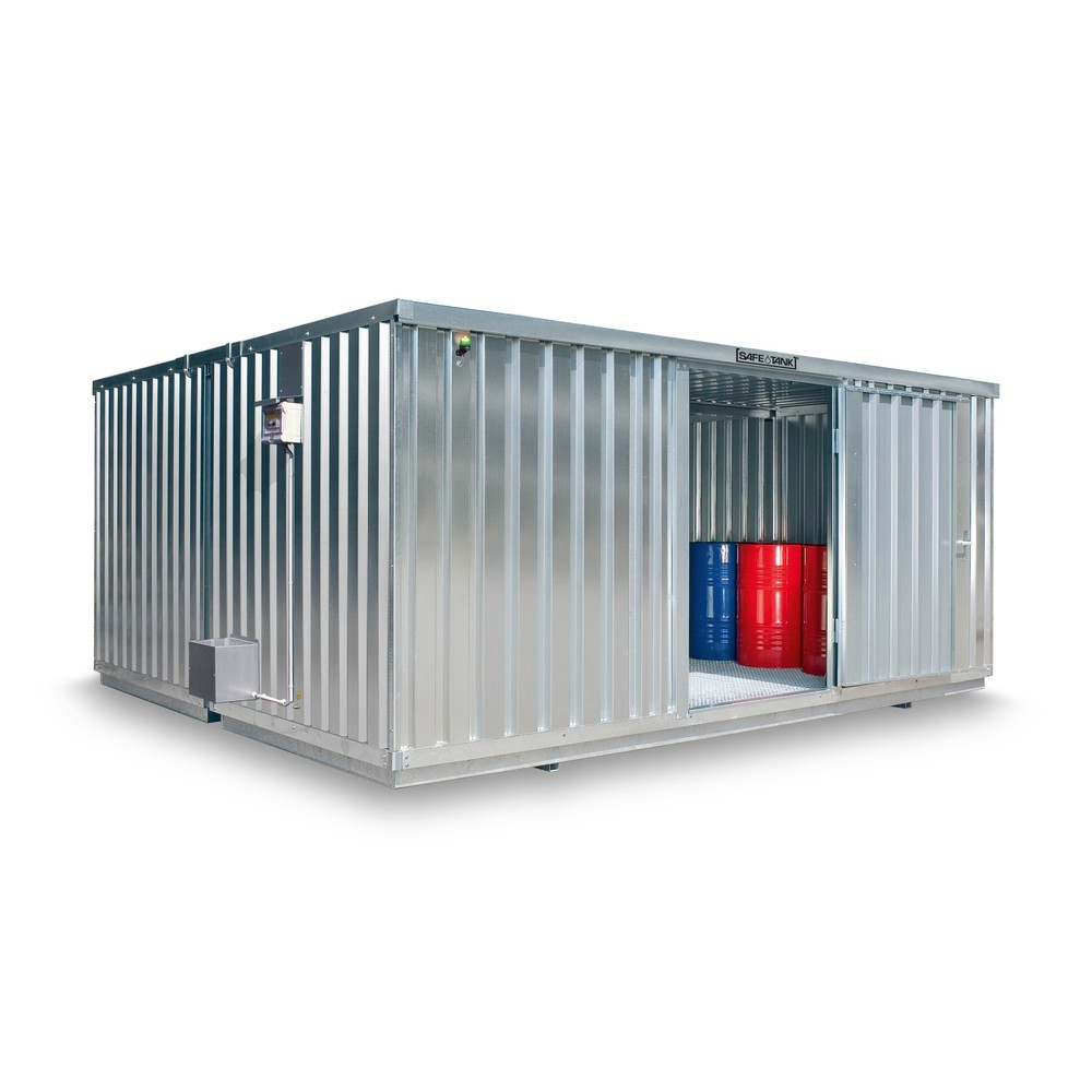 Illustration du produit: Combinaison de conteneurs pour substances dangereuses SAFE Tank 4000 ECO, à haut rendement énergétique grâce à la commande du ventilateur en fonction des besoins, dimensions extérieures 5 380x4 340x2 300 mm, porte à un battant, au centre du