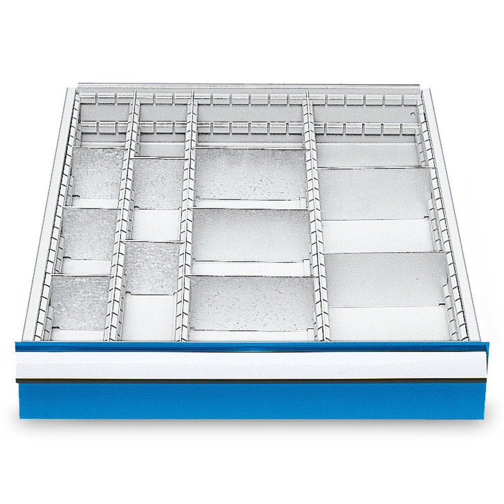 Illustration du produit: Compartimentage de tiroir métallique pour établis en ligne Bedrunka+Hirth, pour une hauteur de façade de 100 mm