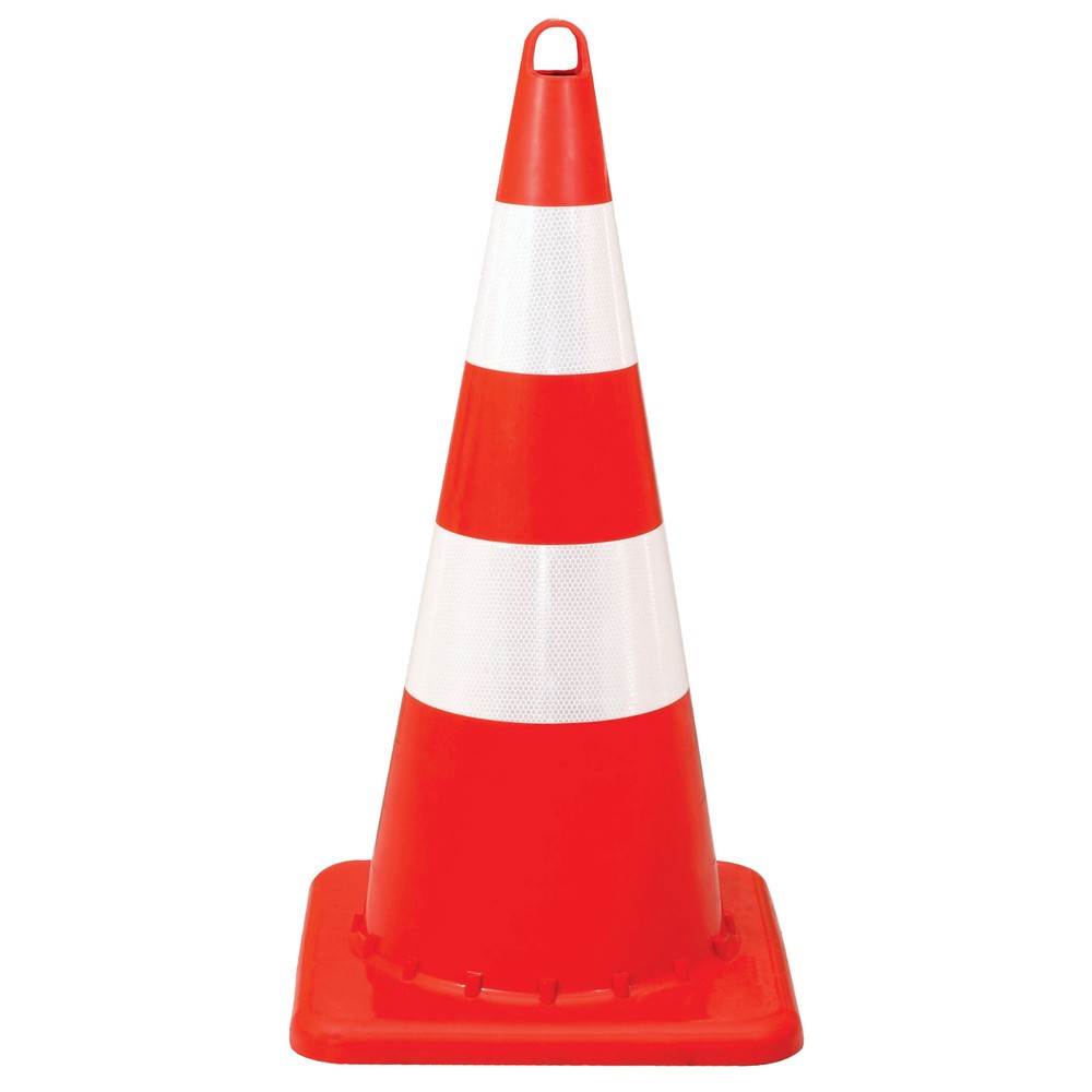 Illustration du produit: Cône de signalisation en PP, solide, rétroréfléchissant, hauteur de 750 mm, diamètre du pied : 390 mm