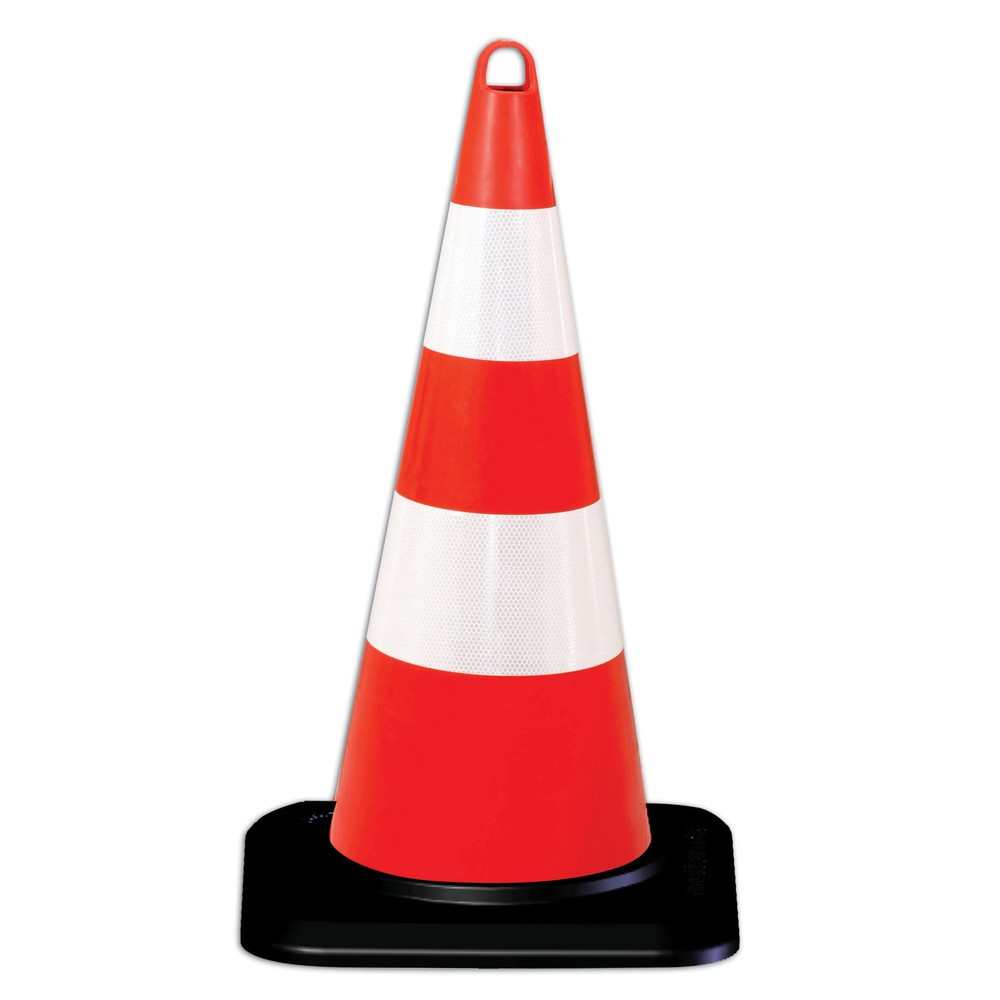 Illustration du produit: Cône de signalisation en PP, solide, rétroréfléchissant, hauteur de 750 mm, diamètre du pied : 480 mm