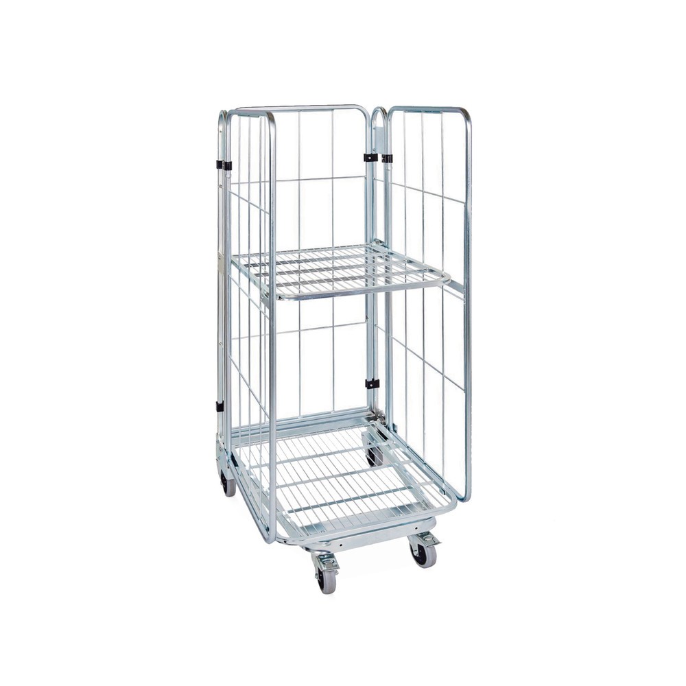 Produktabbildung Nr. 1: Conteneur à roulettes, 3 côtés avec plateau en acier, emboîtable, hauteur 1 660 mm, avec 1 plateau intermédiaire en acier