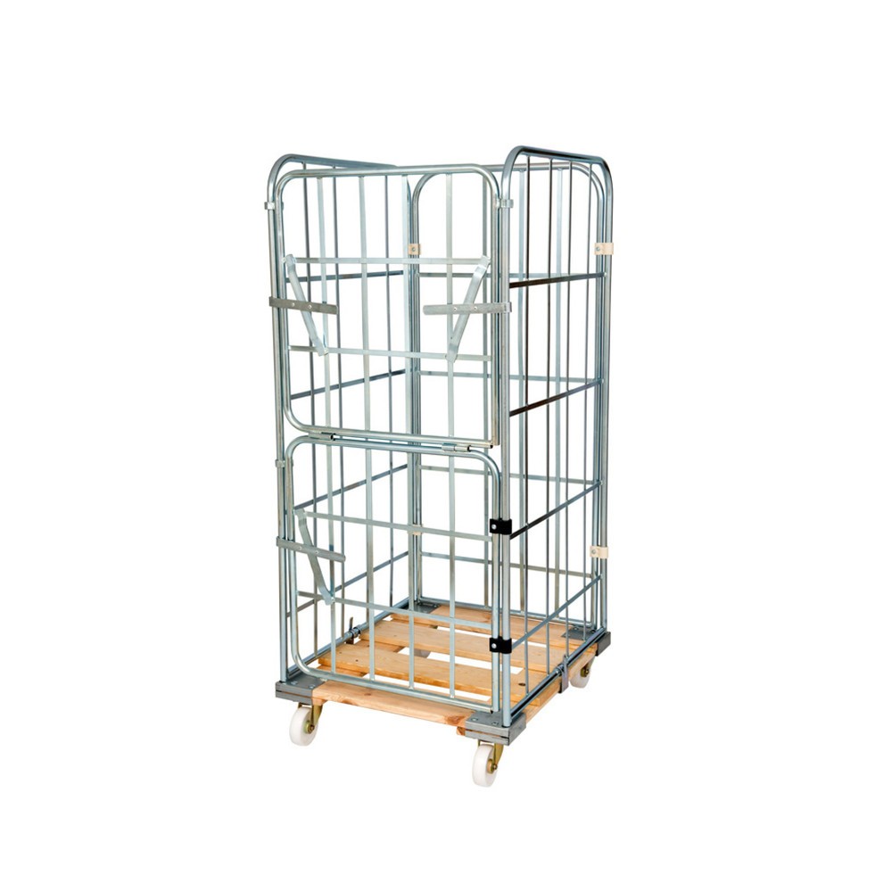 Illustration du produit: Conteneur à roulettes, 4 côtés, paroi avant semi-rabattable, plaque roulante en bois, H x l x P 1 650 x 720 x 810 mm