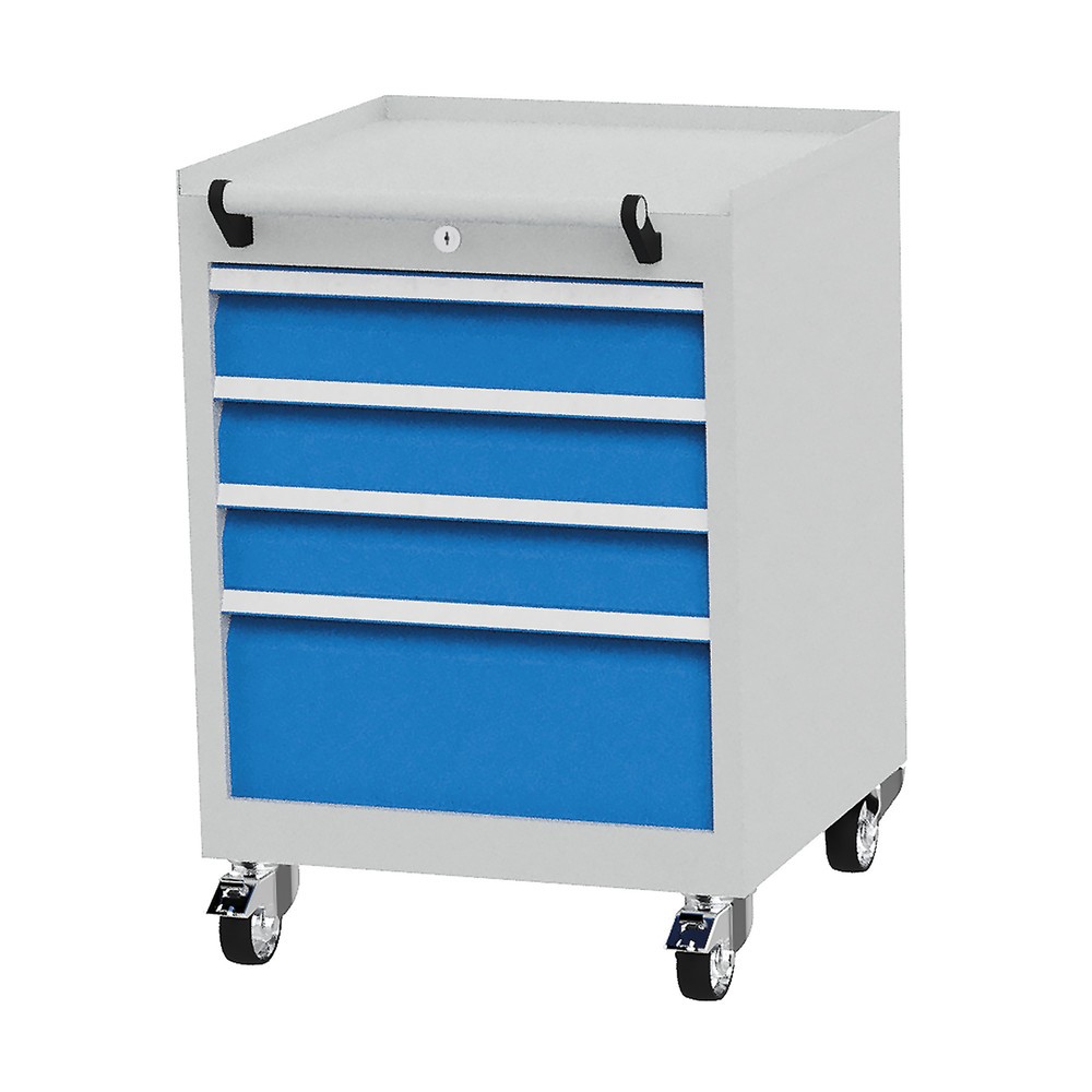 Illustration du produit: Conteneur à roulettes Bedrunka+Hirth avec capacité de charge de 50 kg par tiroir et extension totale, HxlxP 805 x 530 x 500 mm, bleu clair