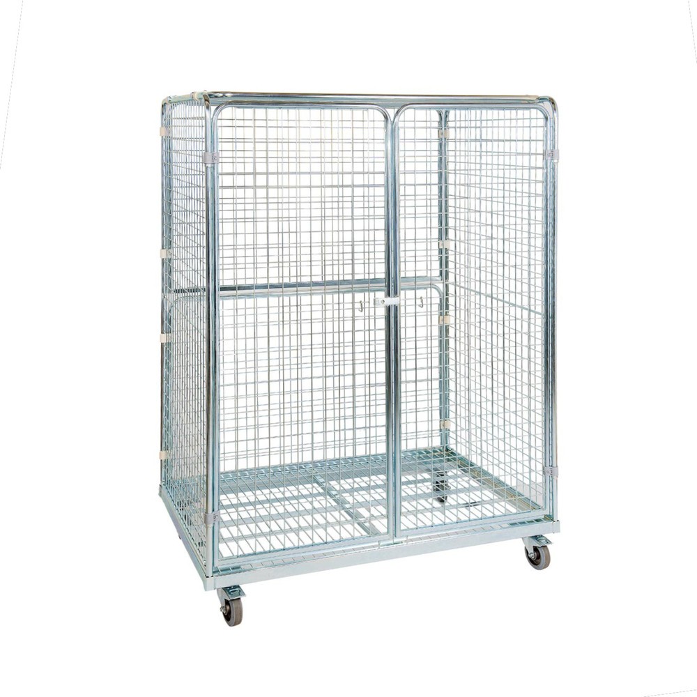 Illustration du produit: Conteneur à roulettes en acier aux dimensions Euro, 4 côtés avec toit, plate-forme de chargement l x P 1 150 x 750 mm