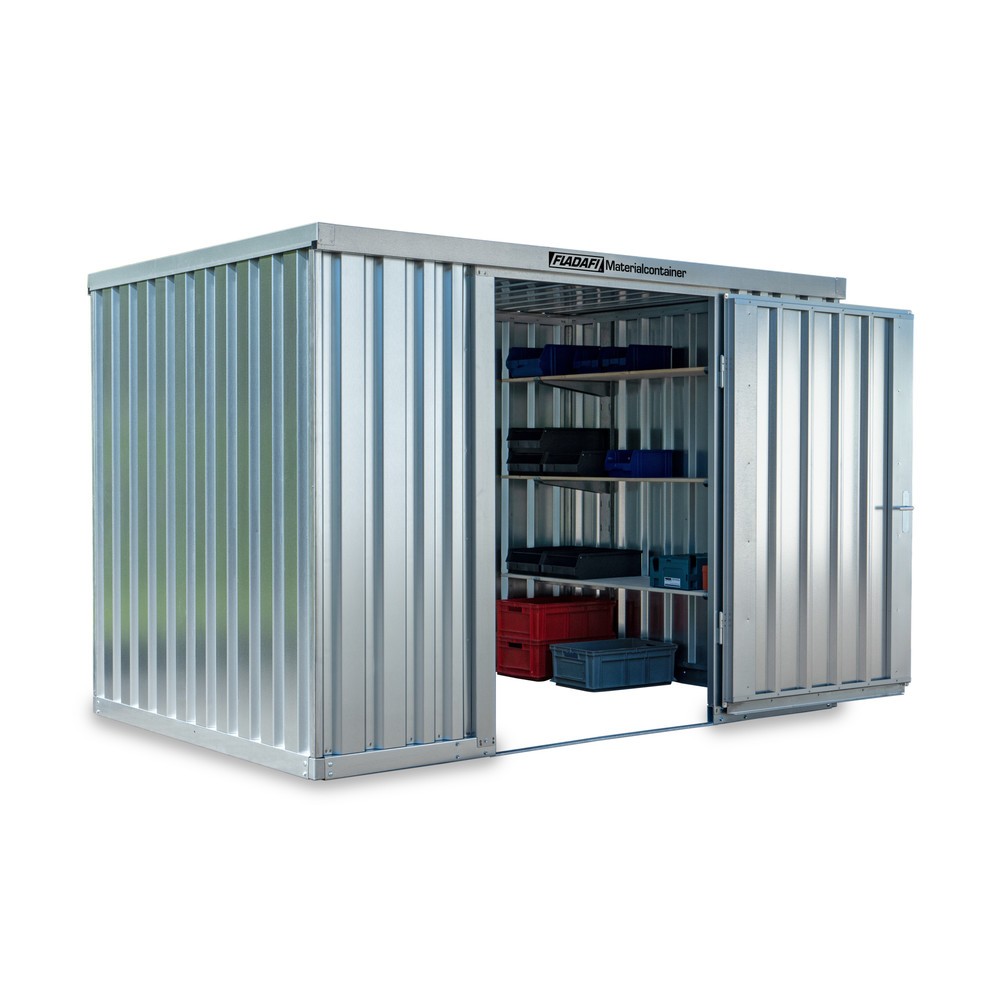 Illustration du produit: Conteneur de matériel FLADAFI® 6m², galvanisé, démonté, sans fond, dimensions extérieures 3 050x2 170x2 115 mm, porte à un battant, au centre du côté avant