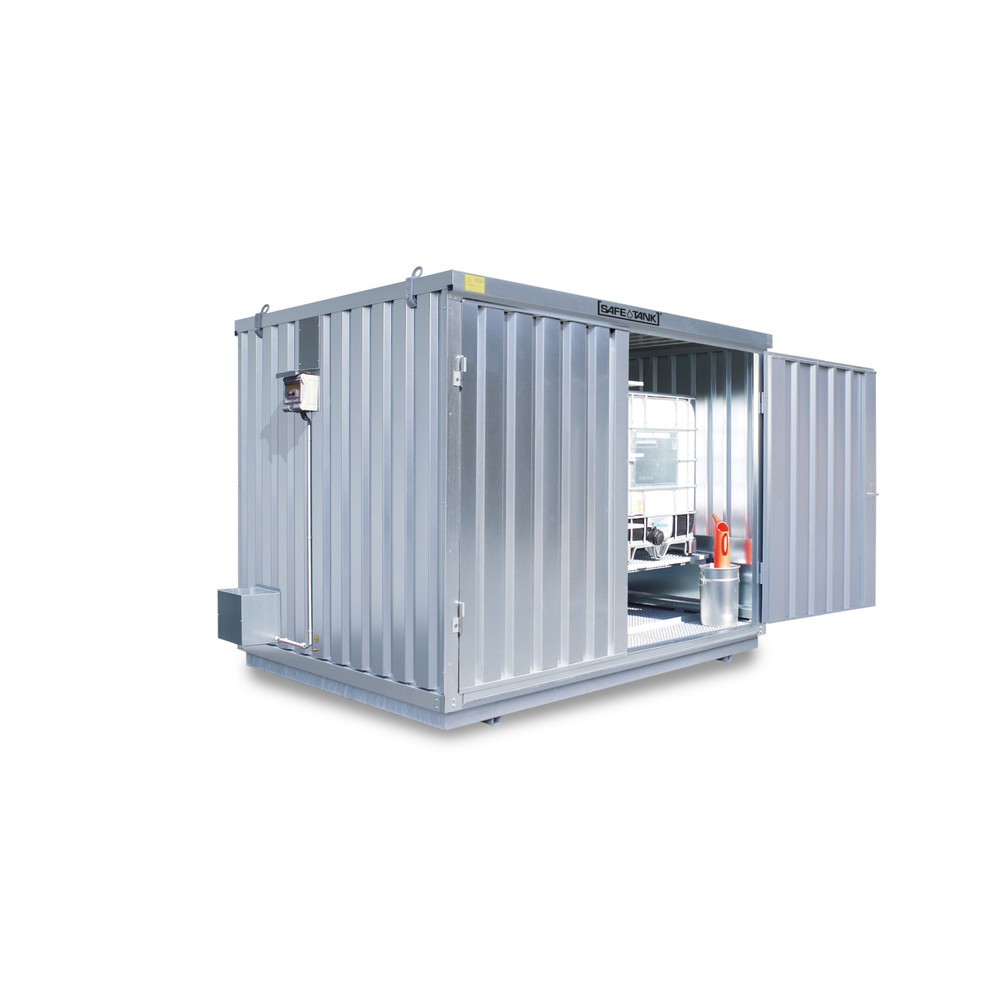 Illustration du produit: Conteneur pour substances dangereuses SAFE Tank 1350, installation à l'extérieur, ALG, galvanisé, monté, dimensions extérieures 3 050x2 170x2 350 mm, porte doubles battants, au centre dans le côté de 3 m, surface de stockage 6 m²