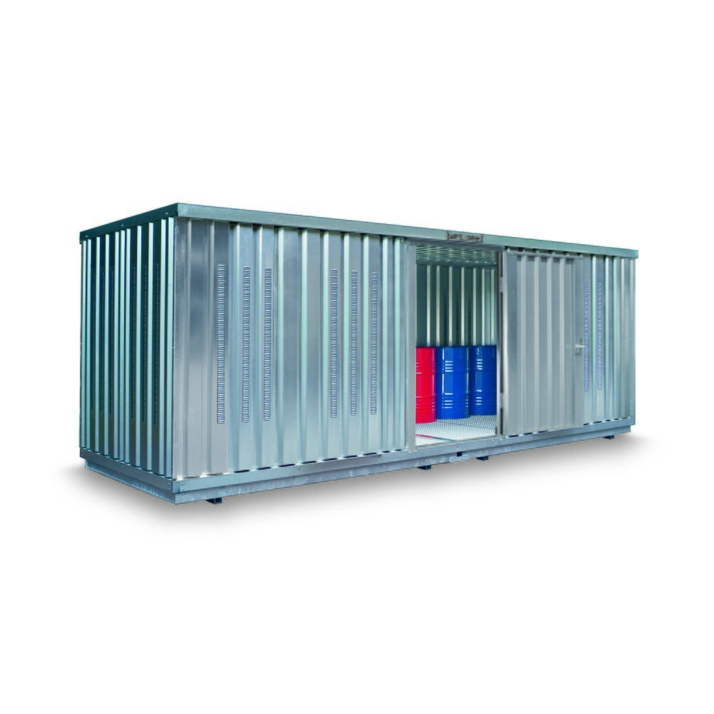 Illustration du produit: Conteneur pour substances dangereuses SAFE Tank 300, installation à l'extérieur, galvanisé, monté PLG, dimensions extérieures 3 050x2 170x2 350 mm, porte à un battant, au centre du côté de 2 m, surface de stockage 6 m²