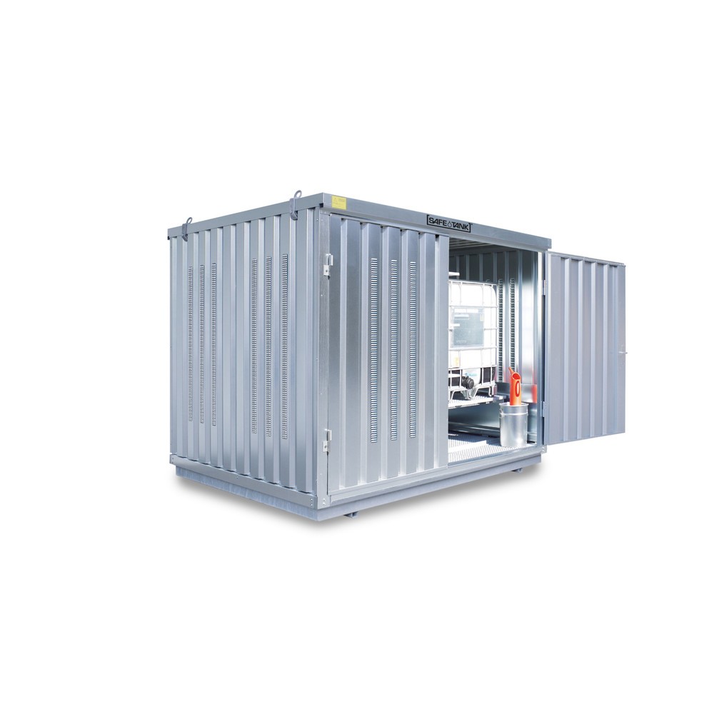 Illustration du produit: Conteneur pour substances dangereuses SAFE Tank 400 KTC PLG, dimensions extérieures 3 050x2 170x2 310 mm, installation à l'extérieur, galvanisé, monté, porte à doubles battants, au centre du côté de 3 m, surface de stockage 6 m²