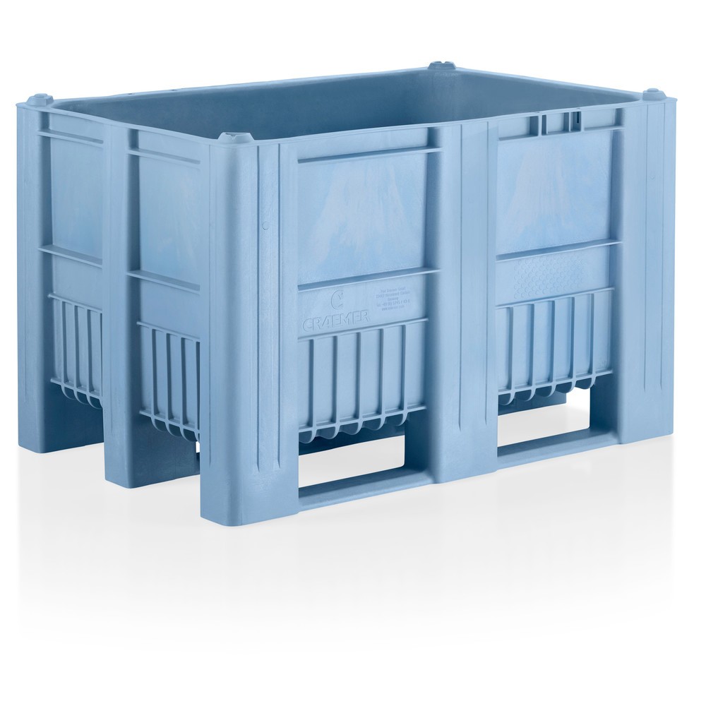 Produktabbildung: CRAEMER Palettenbox, 1.200 x 800 x 760 mm, 3 Kufen, blau