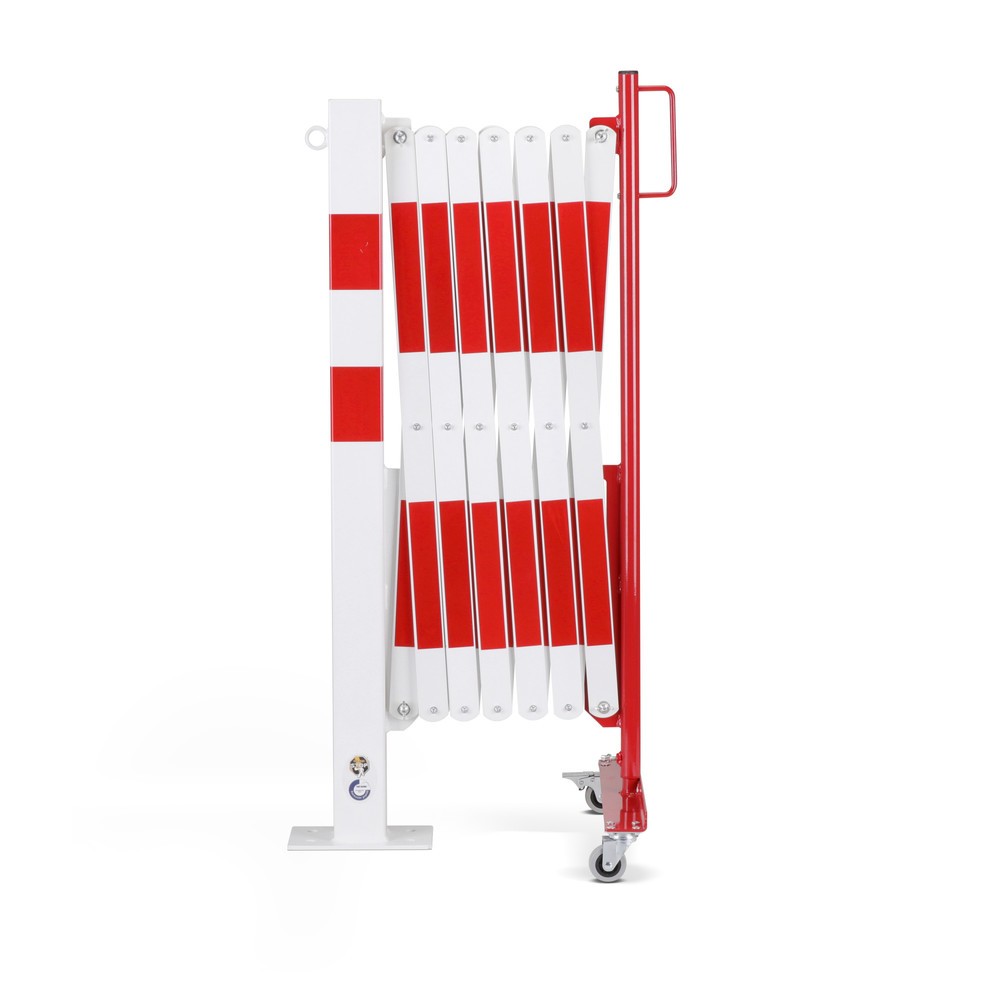 N° de l'image du produit 1 : dancop Barrière extensible, 1 pied à roulette, 1 borne, largeur 4 000 mm, rouge/blanc