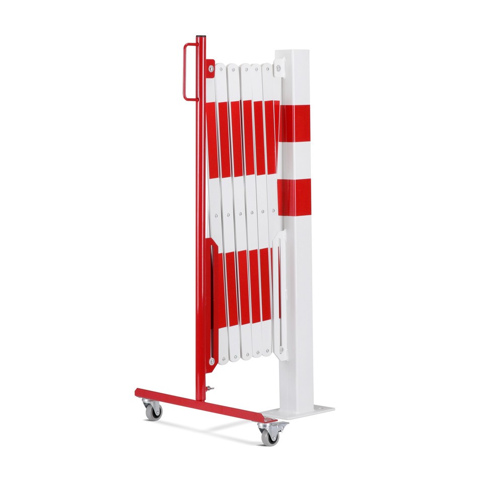 N° de l'image du produit 5 : dancop Barrière extensible, 1 pied à roulette, 1 borne, largeur 4 000 mm, rouge/blanc