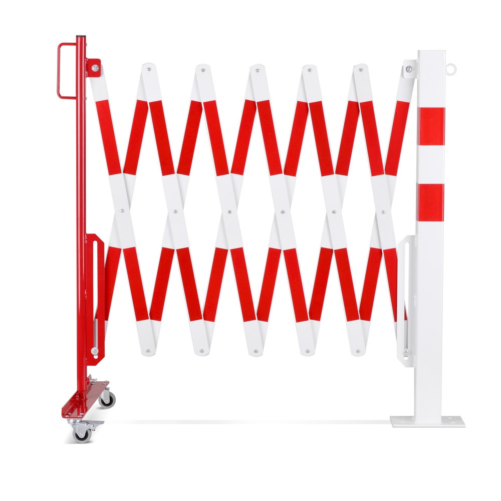 N° de l'image du produit 6 : dancop Barrière extensible, 1 pied à roulette, 1 borne, largeur 4 000 mm, rouge/blanc