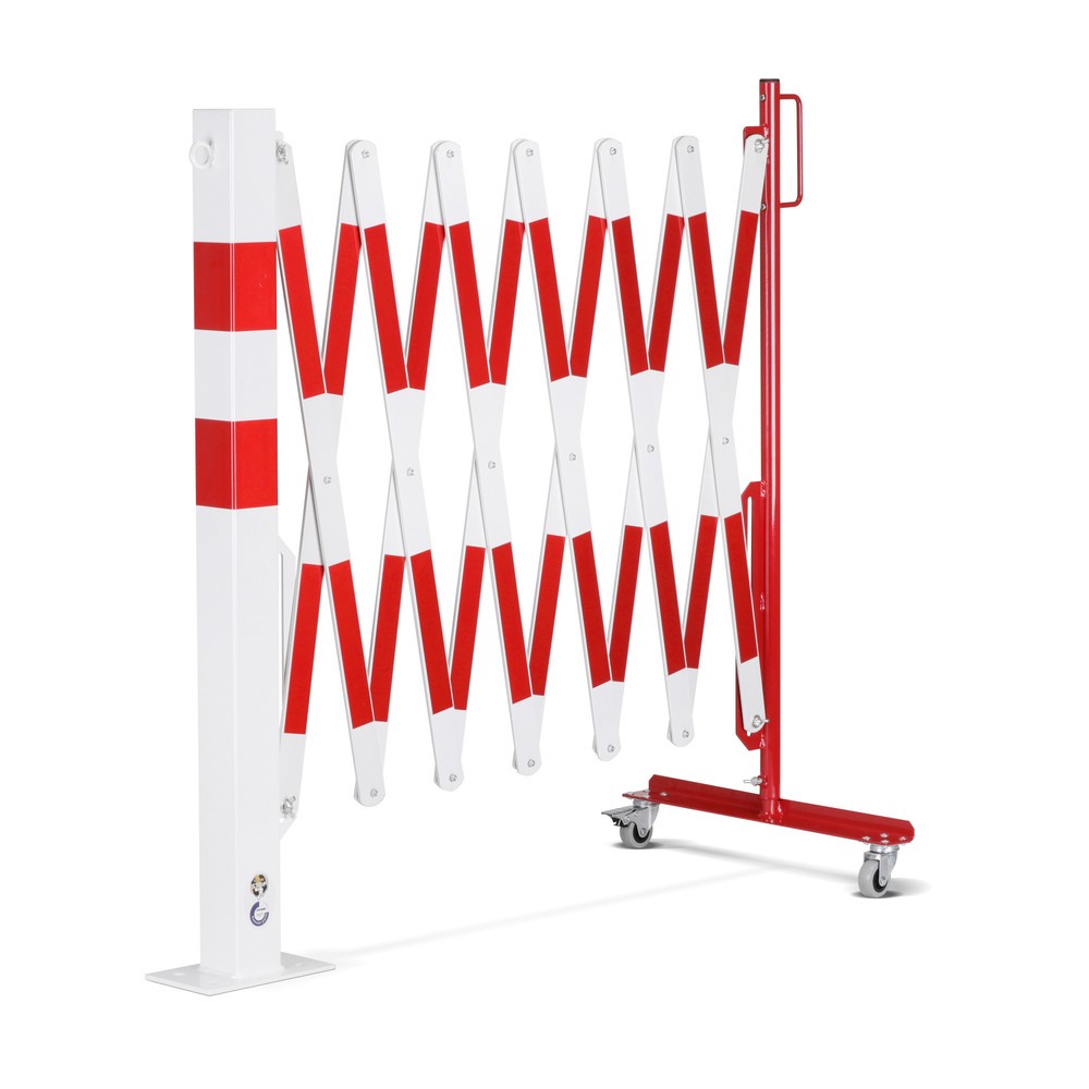 N° de l'image du produit 9 : dancop Barrière extensible, 1 pied à roulette, 1 borne, largeur 4 000 mm, rouge/blanc