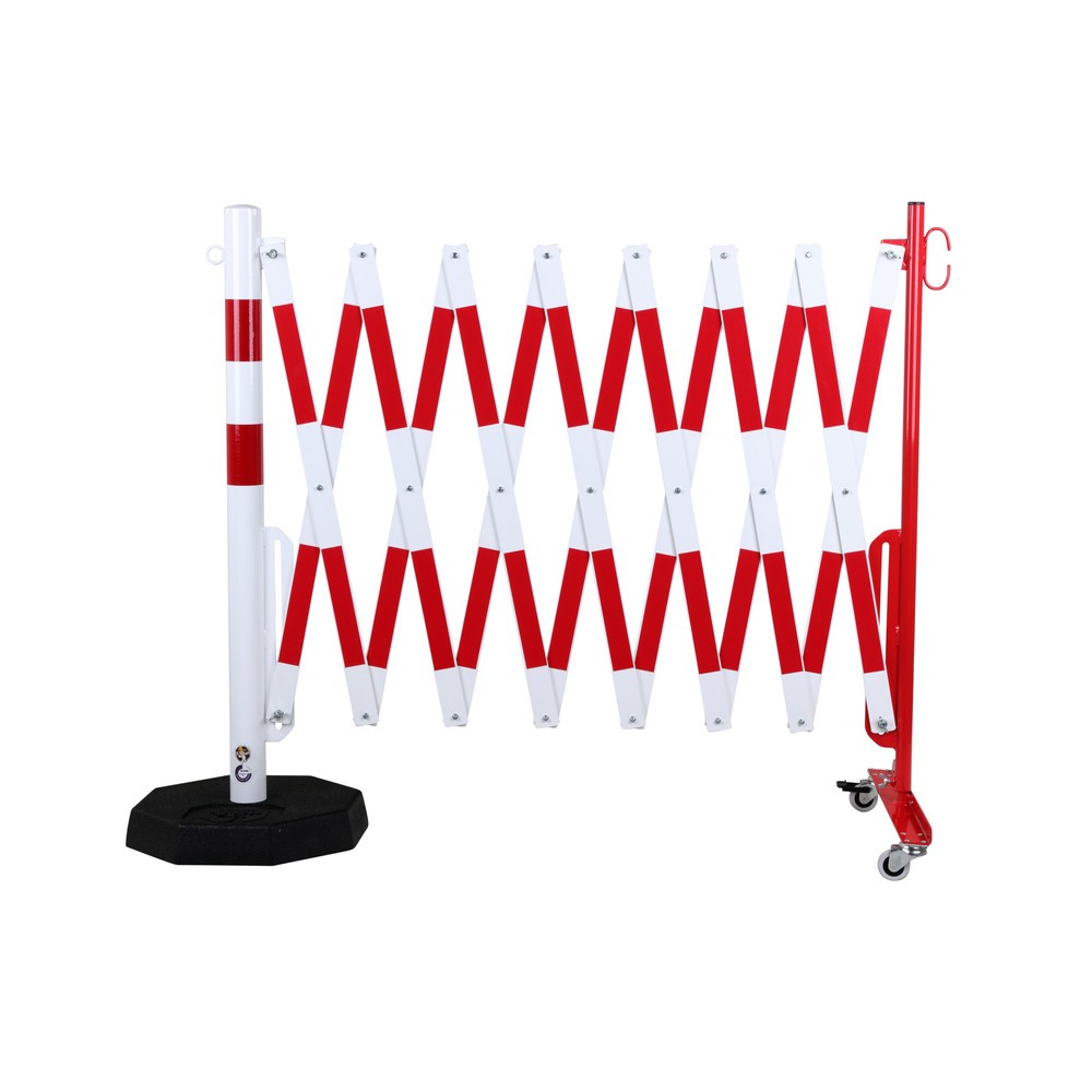 Produktabbildung Nr. 1: dancop Barrière extensible, 1 pied à roulette, 1 poteau stabilisateur, largeur 4 000 mm, rouge/blanc
