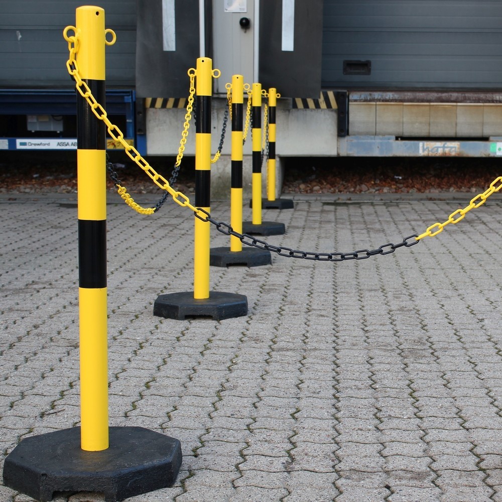 N° de l'image du produit 4 : dancop Jeu de potelets à chaîne KPS, chaîne en plastique de 25 m, jaune/noir, 6 pcs/UV