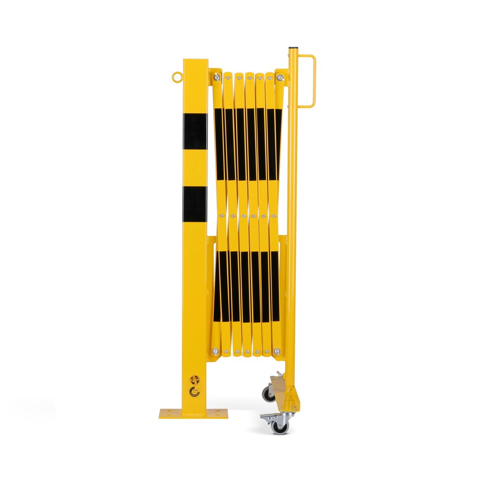 Produktabbildung: dancop Scherengitter, 1 Rollenfuss, 1 Absperrpfosten, Breite 3.600 mm, gelb/schwarz