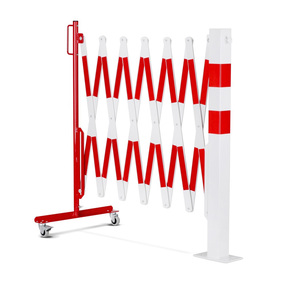 Produktabbildung Nr. 7: dancop Scherengitter, 1 Rollenfuss, 1 Absperrpfosten, Breite 4.000 mm, rot/weiss